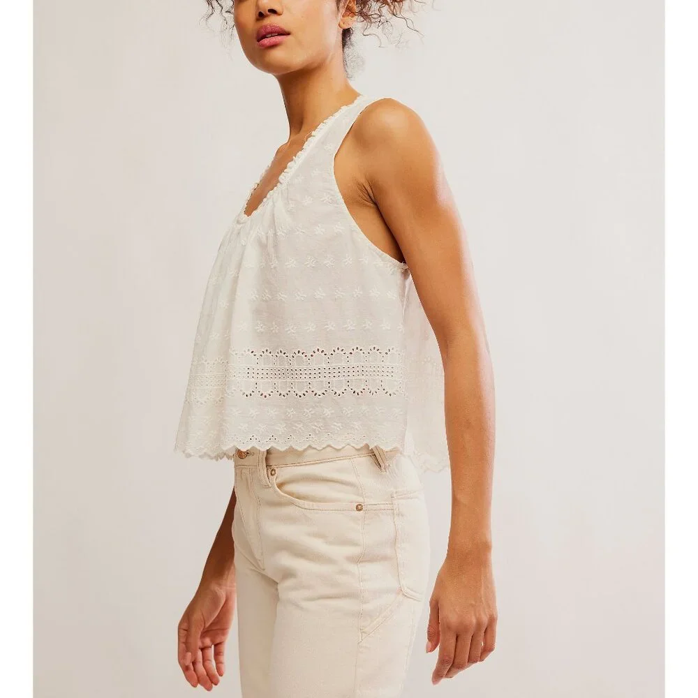 FREE PEOPLE Marina Eyelet Tank / Clean Ivory NWT XL - Picture 2 of 5